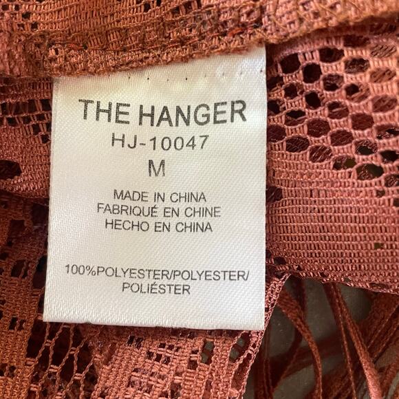 J Roberts Sheer Lace Fringed Kimono Paisley Rust Size M Bohemian Hippie Festival - Picture 10 of 11